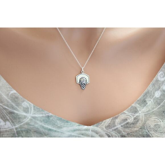 Sterling Silver Basketball Hoop Necklace - Picture 6 of 7